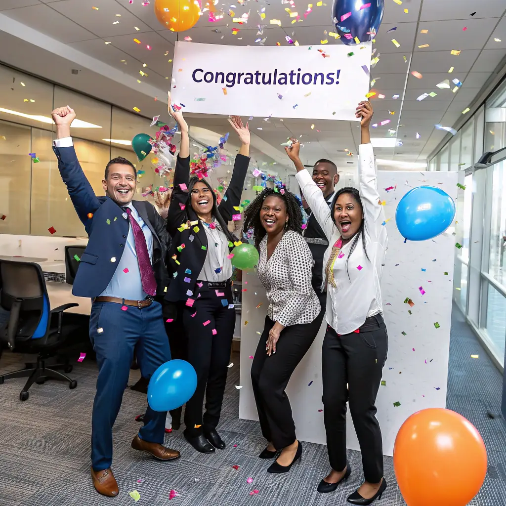 A photo of the Soltrice team celebrating a major partnership with a leading rental company.