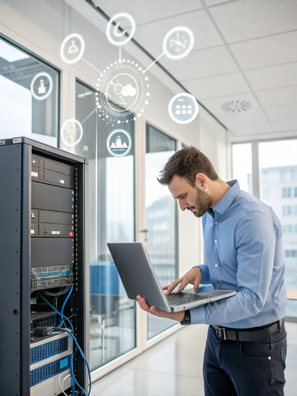A visual representation of API integration, showing seamless data flow between Soltrice and other rental management systems, designed for the Soltrice website.