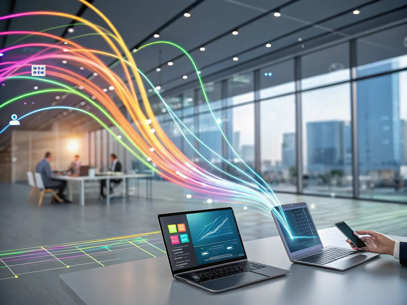 A visual representation of a data pipeline, showing data flowing seamlessly from various sources into the Soltrice system. The image should convey speed and efficiency.
